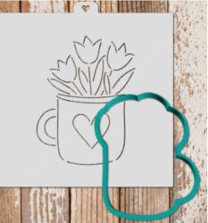 Вырубка+трафарет "Кружка с тюльпанами" Изображение Вырубка+трафарет "Кружка с тюльпанами"